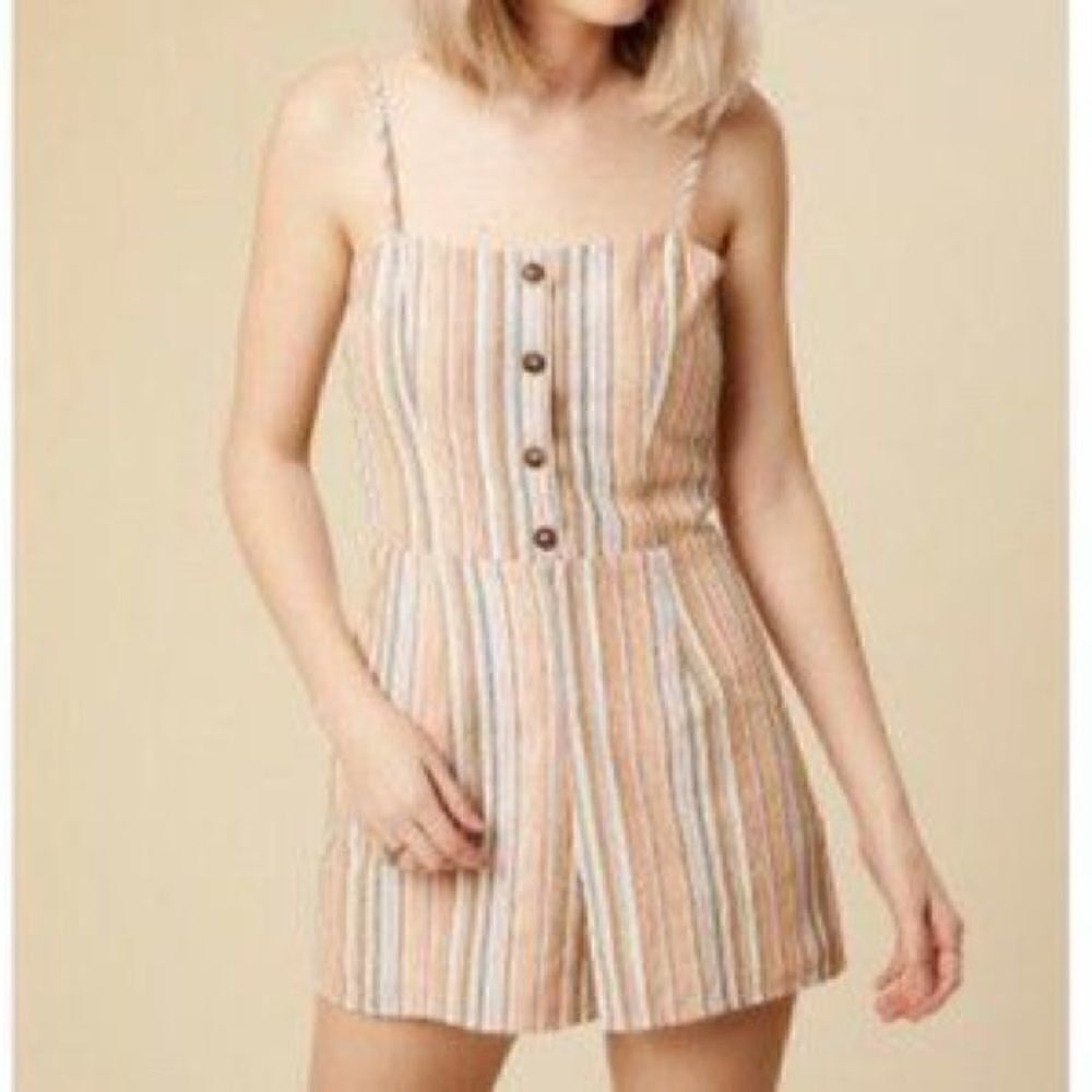 NWT Altar'd State Striped Apricot Back Tie Romper